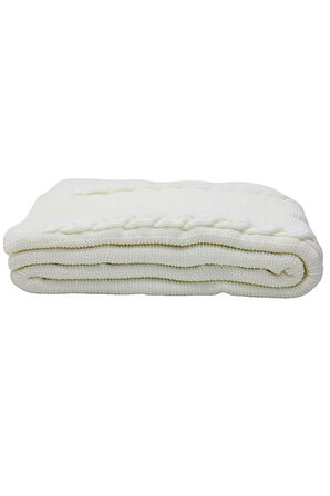 Yumuşak Örgü Battaniye Örgü 130x170 cm Krem | Tek Kişilik TV Battaniyesi – Dekoratif ve Hafif