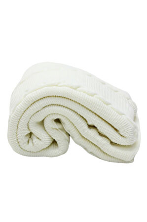 Yumuşak Örgü Battaniye Örgü 130x170 cm Krem | Tek Kişilik TV Battaniyesi – Dekoratif ve Hafif