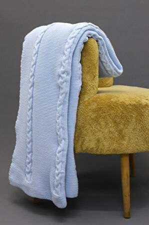 Yumuşak Örgü Battaniye Örgü 130x170 cm Mavi | Tek Kişilik TV Battaniyesi – Dekoratif ve Hafif