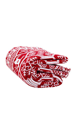 Liva Örgü Yılbaşı TV Battaniyesi 130x170 – Kırmızı Beyaz Geyik ve Kar Tanesi Desenli