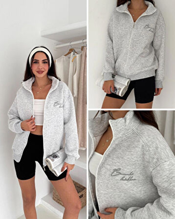 Kadın üç iplik siyah sweatshirt