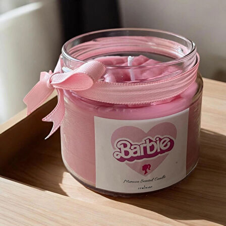 Barbie Temalı Pembe Renk Tatlı Kavanoz Mum