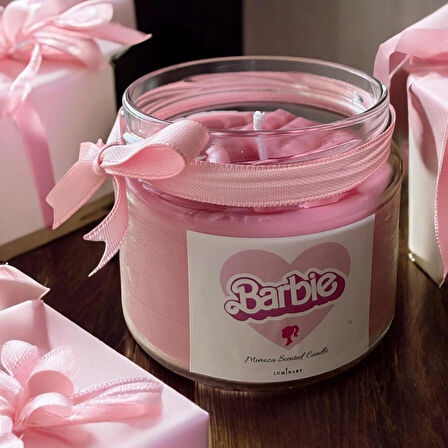 Barbie Temalı Pembe Renk Tatlı Kavanoz Mum