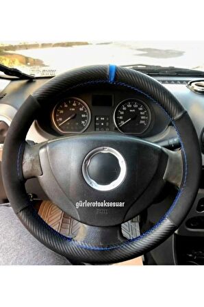 Dacia Logan Uyumlu Dikmeli Direksiyon Kılıfı Alkantara Karbon Kırmızı Yüzüklü