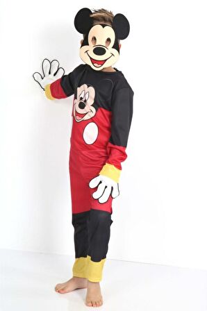 Çocuk Eğlenceli Mickey Maske Ve Eldivenli Kostüm Çocuklar Buna Bayılacak