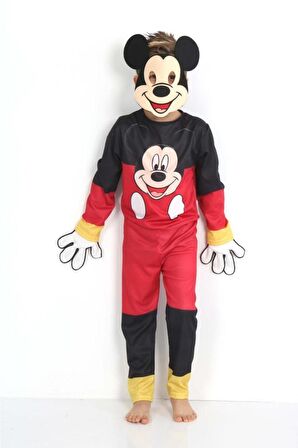 Çocuk Eğlenceli Mickey Maske Ve Eldivenli Kostüm Çocuklar Buna Bayılacak