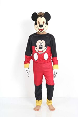 Çocuk Eğlenceli Mickey Maske Ve Eldivenli Kostüm Çocuklar Buna Bayılacak