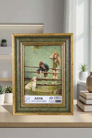Dekoratif 3'lü Set Antik Desenli Yeşil 10x15 Ayaklı Plastik Fotoğraf Çerçevesi
