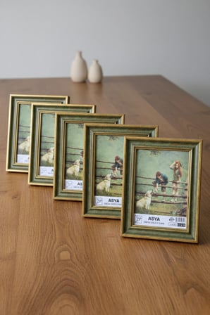 Dekoratif 5'li Set Antik Desenli Yeşil 13x18 Ayaklı Plastik Fotoğraf Çerçevesi