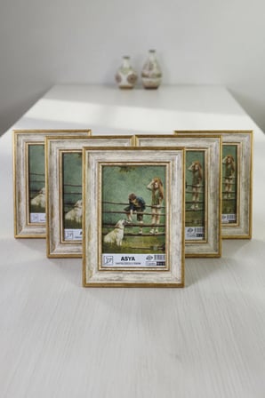 Dekoratif 5'li Set Antik Desenli Gold 13x18 Ayaklı Plastik Fotoğraf Çerçevesi