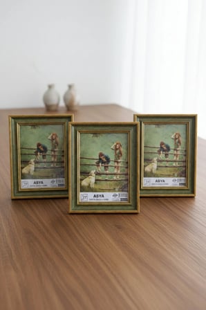 Dekoratif 3'lü Set Antik Desenli Yeşil 13x18 Ayaklı Plastik Fotoğraf Çerçevesi