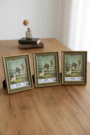 Dekoratif 3'lü Set Antik Desenli Yeşil 15x21 Ayaklı Plastik Fotoğraf Çerçevesi
