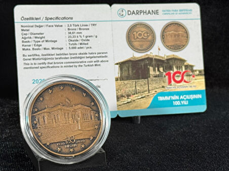 Darphane TBMMnin Açılışının 100. Yılı Hatıra Parası Sertifkalı Bronz Hatıra Parası