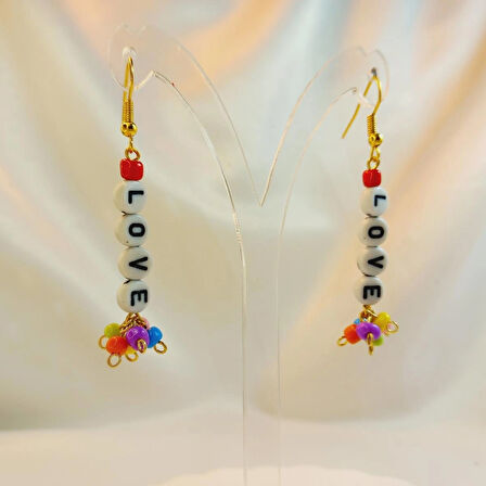Crystal Atelier Handmade Kadın Love Harf Renkli Kum Boncuk Model Sallantılı Sevgili Arkadaşlık Best Frends Küpe
