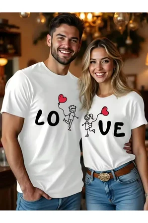 Sevgili Kombini Love Baskılı Çift Tişört Seti Oversize Unisex 2'li Set