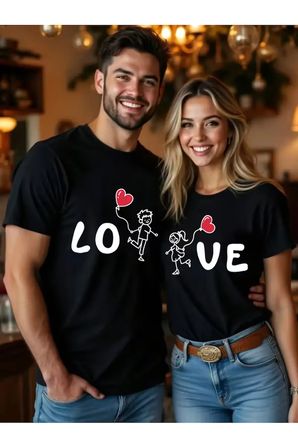Sevgili Kombini Love Baskılı Çift Tişört Seti Oversize Unisex 2'li Set