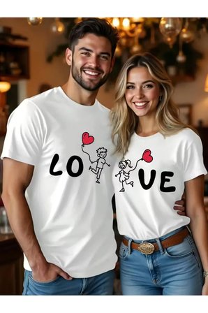 Sevgili Kombini Love Baskılı Çift Tişört Seti Oversize Unisex 2'li Set