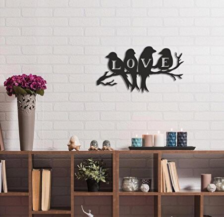 Love Yazılı Kuşlar Ahşap Lazer Kesim