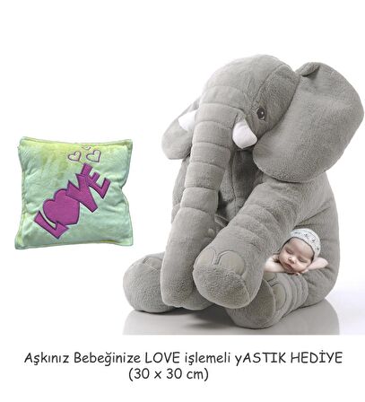 YASTIK HEDİYELİ-Uyku Arkadaşım Peluş Fil - Büyük Yumuşacık(65 cm)- Sevgiliye HEDİYE