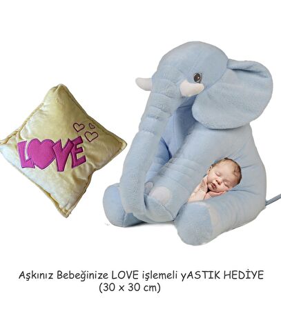 YASTIK HEDİYELİ-Uyku Arkadaşım Peluş Fil - Büyük Yumuşacık(65 cm)- Sevgiliye HEDİYE