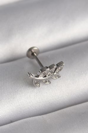 316L Çelik Gümüş Renk Dal Model Zirkon Taş Detaylı Tragus Piercing - Lisinya