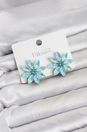 Buz Mavisi Renk Kristal Taşlı Lotus Çiçek Model Kadın Küpe - Lisinya