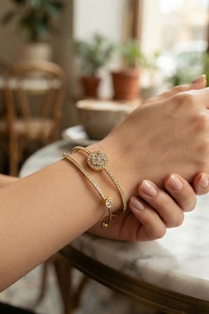 Gold Renk Zirkon Taşlı Kadın Bileklik - Lisinya