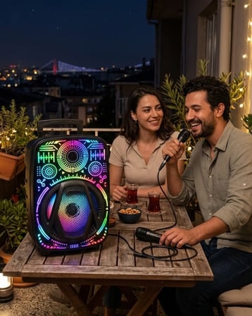 Taşınabilir Bluetooth Speaker Mikrofonlu RGB Işıklı Karaoke Ses Sistemi - Lisinya