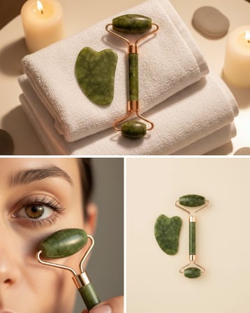Yeşim Taşı Yüz Bakım Seti Çift Başlıklı Roller ve Gua Sha - Lisinya