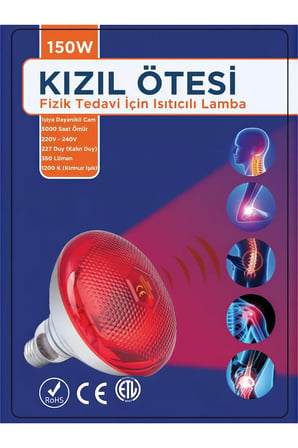 150w Kızılötesi (infrared) Isıtıcılı Fizik Tedavi Lambası (Kırmızı Işık) E27 (Kalın Duy) ( Lisinya )