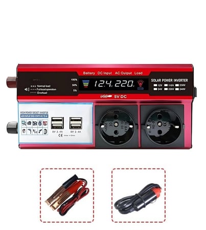 12V 2000W Modifiye Sinus İnverter Araç ve Güneş Enerjisi Uyumlu, Çift USB, Çift Priz ve Çakmaklık ( 