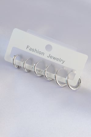 Pirinç Gümüş Renk Oval Küpe Seti - Lisinya