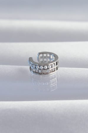 Pirinç Gümüş Renk İncili Baget Taşlı Earcuff Küpe - Lisinya