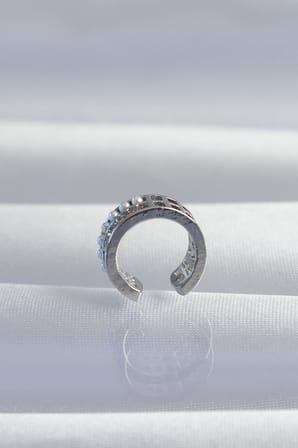 Pirinç Gümüş Renk İncili Baget Taşlı Earcuff Küpe - Lisinya