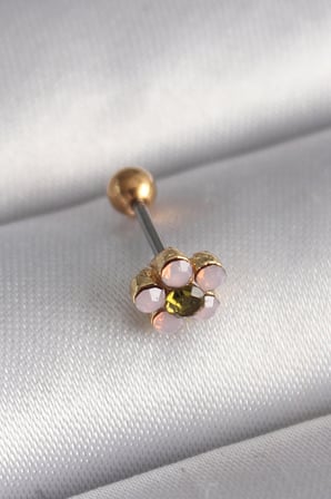 316L Çelik Gold Renk Zirkon Taşlı Çiçek Tragus Piercing - Lisinya