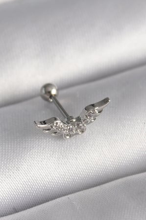 316L Çelik Gümüş Renk Zirkon Taş Detay Kanat Model Tragus Piercing - Lisinya