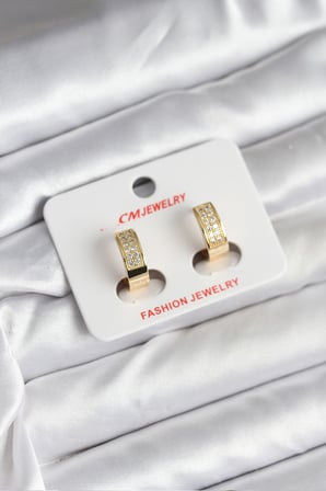 14K Gold Renk Kaplama Zirkon Taşlı Halka CM Kadın Küpe - Lisinya