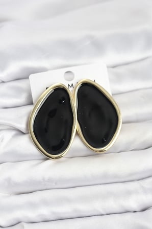 Pirinç Siyah Mineli Damla Model Vintage Plaka Kadın Küpe - Lisinya