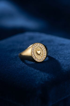 Zirkon Taşlı Kalp Detaylı Gold Renk Kadın Yüzük - Lisinya