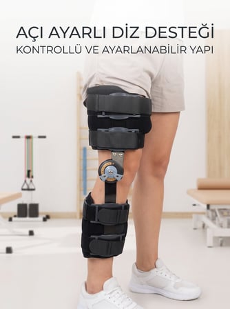 Kısa Açı Ayarlı Dizlik Menteşeli Ortopedik Diz Desteği Ayarlanabilir Sabitlemeli - Lisinya