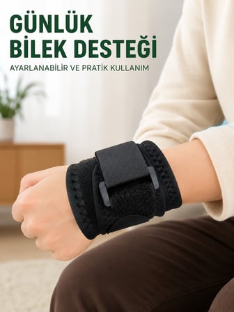 Siyah Bilek Destekliği Cırtlı Ayarlanabilir Bilek Bandı Spor ve Günlük Kullanım - Lisinya