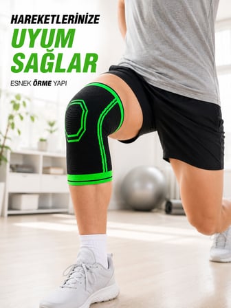 Nefes Alabilen Örme Sporcu Dizliği Esnek Yapılı Diz Destekleyici Siyah Yeşil - Lisinya