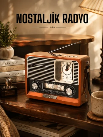 Ahşap Görünümlü Retro Bluetooth Radyo USB,AUX Ve SD Kart Girişli - Lisinya