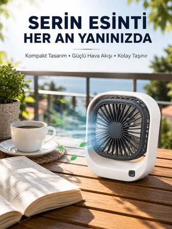 Taşınabilir Şarjlı Masa Fanı Sessiz ve Güçlü Fan Sistemli - Lisinya