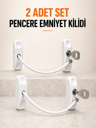 Pencere Emniyet Kilidi 2 Adet Set Kablolu Anahtarlı Pencere Açılma Sınırlayıcı - Lisinya