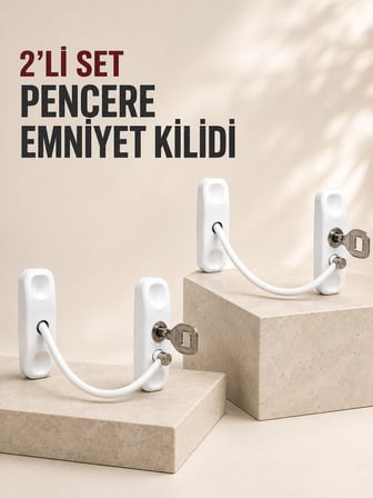 2’li Set Pencere Güvenlik Kilidi Anahtarlı Kablolu Çocuk Emniyet Kilidi Beyaz - Lisinya