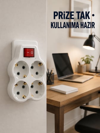 Duvar Priz Çoğaltıcı 4 Çıkışlı Açma Kapama Düğmeli Kablosuz Priz Adaptörü - Lisinya