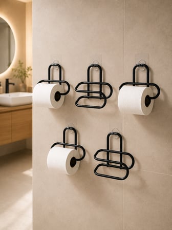 Delmeden Monte Tuvalet Kağıdı Askısı Siyah Metal Yapışkanlı Banyo Kağıtlığı 5’li Set - Lisinya
