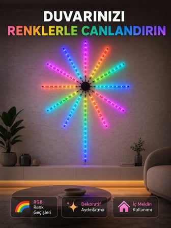 RGB LED Duvar Aydınlatması Telefon Kontrollü Dekoratif Ortam Işığı - Lisinya