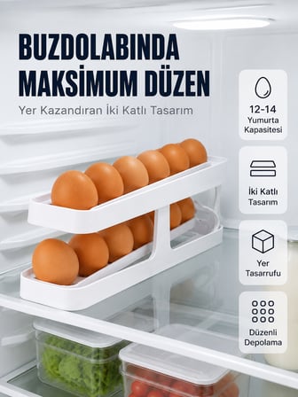 Buzdolabı Yumurtalık Organizer Geniş Kapasiteli Yumurta Düzenleyici Rafı - Lisinya